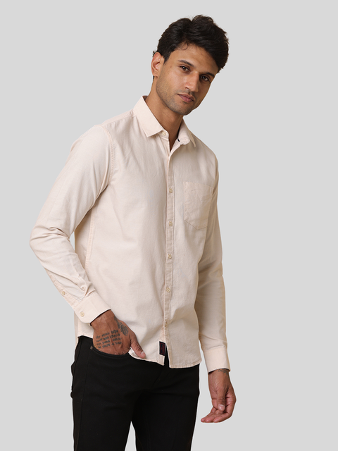 Men's Beige Slim Fit Solid Full Sleeve Casual Shirt