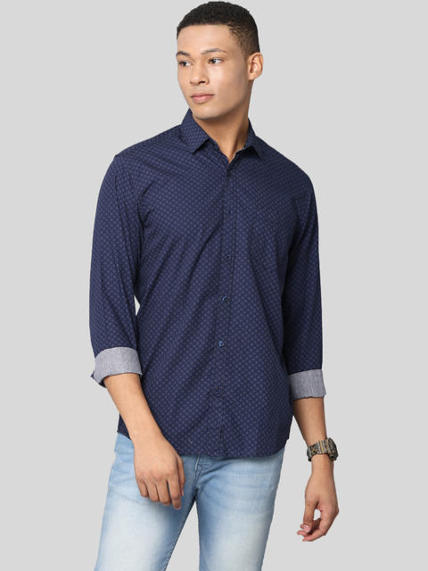 Men's Blue Long Sleeve Slim Fit Casual Shirt