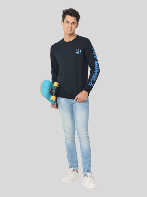 Men's Slim Fit Crew Neck Long Sleeve Sweat Shirt, Black