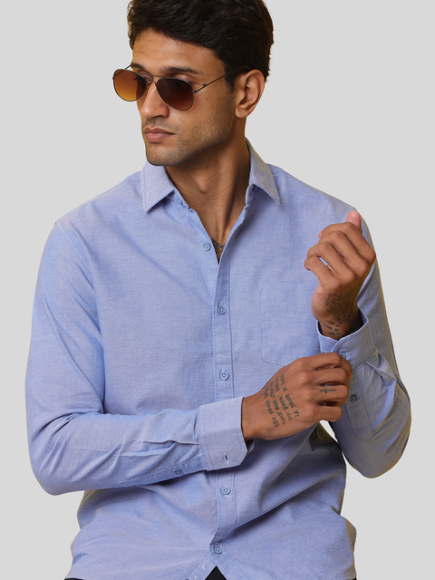 Men's Blue Slim Fit Solid Full Sleeve Casual Shirt