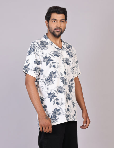 Men’s White Printed Half Sleeve Shirt – Regular Fit