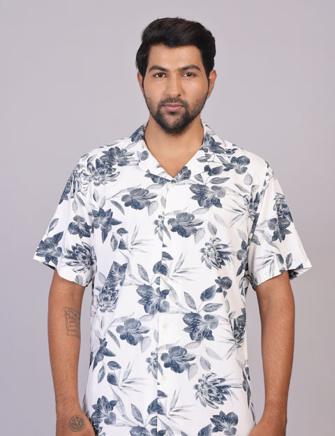 Men’s White Printed Half Sleeve Shirt – Regular Fit