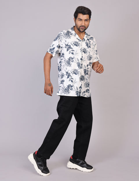Men’s White Printed Half Sleeve Shirt – Regular Fit