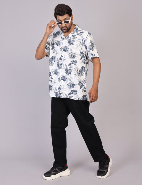 Men’s White Printed Half Sleeve Shirt – Regular Fit