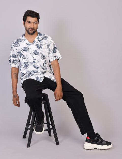 Men’s White Printed Half Sleeve Shirt – Regular Fit