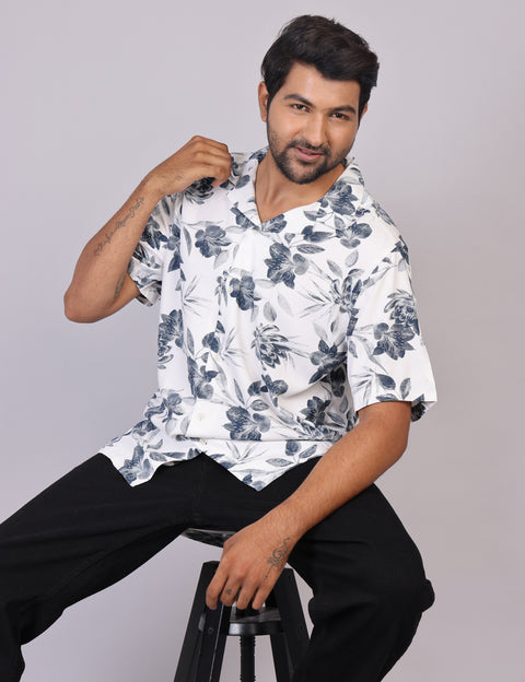 Men’s White Printed Half Sleeve Shirt – Regular Fit