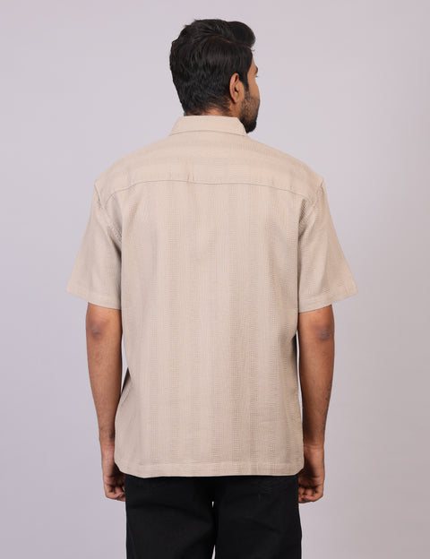 Men’s Beige Solid Oversized Shirt – Relaxed Fit | 100% Cotton