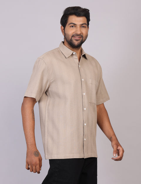 Men’s Beige Solid Oversized Shirt – Relaxed Fit | 100% Cotton