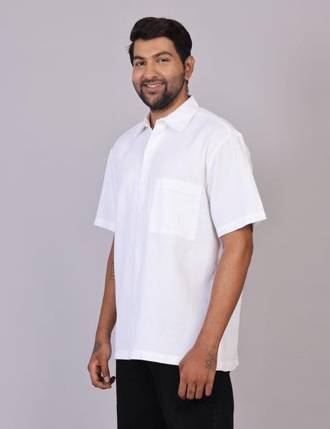 Men’s White Solid Oversized Shirt – Relaxed Fit | 100% Cotton