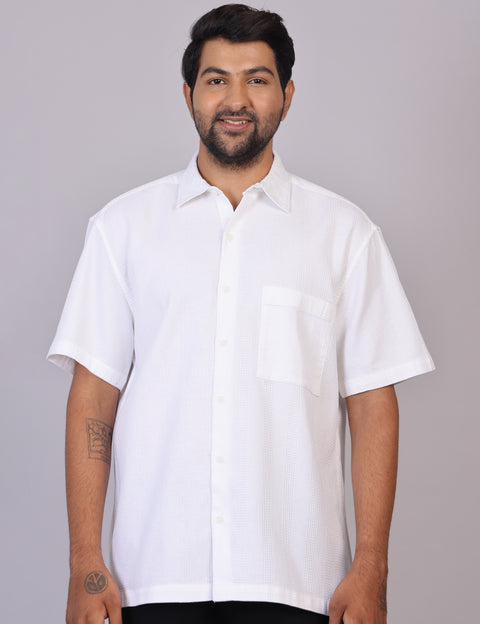 Men’s White Solid Oversized Shirt – Relaxed Fit | 100% Cotton