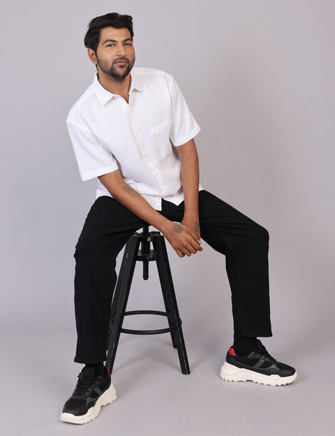 Men’s White Solid Oversized Shirt – Relaxed Fit | 100% Cotton