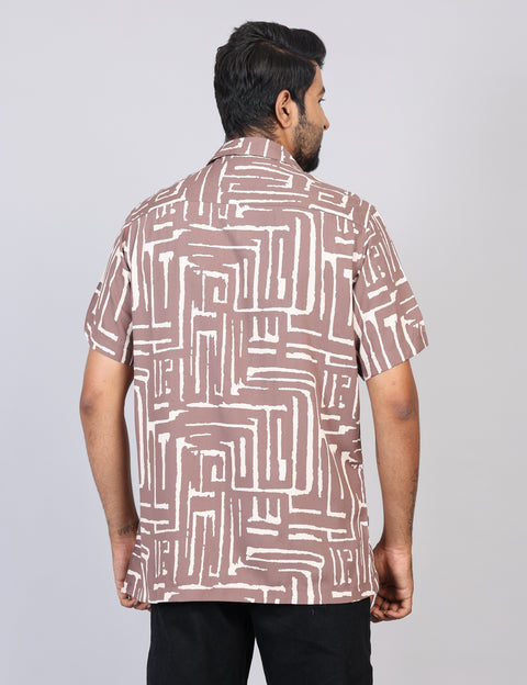 Men’s Brown Printed Half Sleeve Shirt – Regular Fit | 100% Rayon