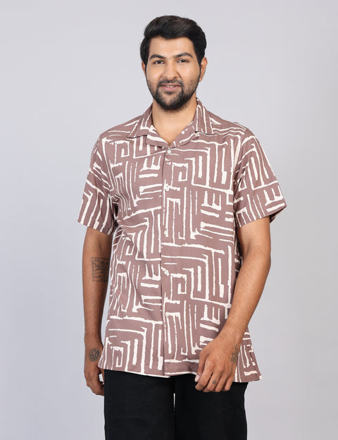Men’s Brown Printed Half Sleeve Shirt – Regular Fit | 100% Rayon