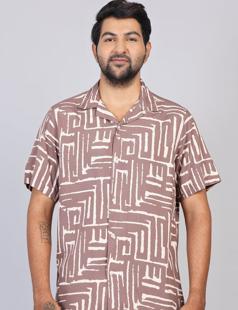 Men’s Brown Printed Half Sleeve Shirt – Regular Fit | 100% Rayon