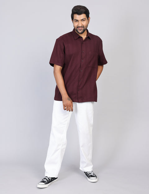 Men’s Maroon Printed Half Sleeve Shirt – Regular Fit | 100% Rayon