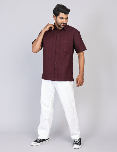 Men’s Maroon Printed Half Sleeve Shirt – Regular Fit | 100% Rayon