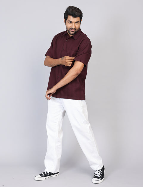 Men’s Maroon Printed Half Sleeve Shirt – Regular Fit | 100% Rayon
