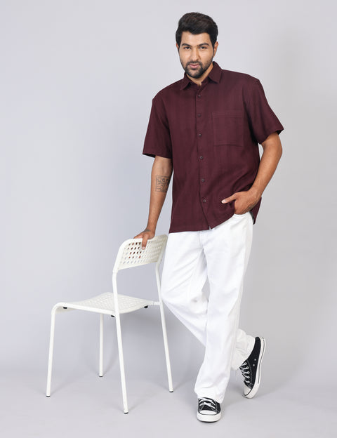 Men’s Maroon Printed Half Sleeve Shirt – Regular Fit | 100% Rayon