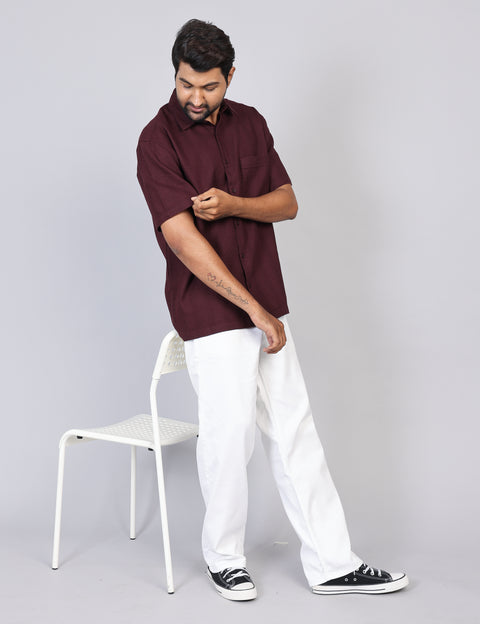 Men’s Maroon Printed Half Sleeve Shirt – Regular Fit | 100% Rayon