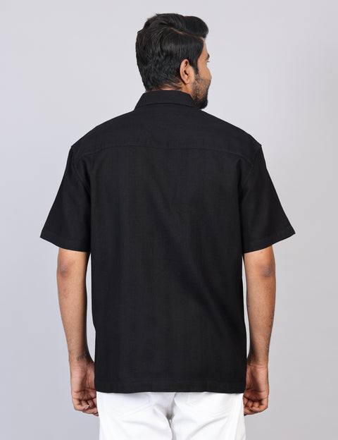 Men’s Black Solid Oversized Shirt – Relaxed Fit | 100% Cotton