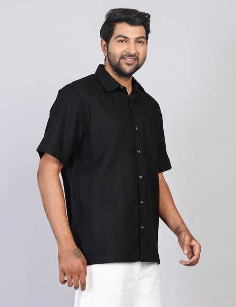 Men’s Black Solid Oversized Shirt – Relaxed Fit | 100% Cotton