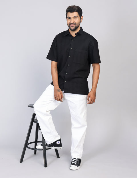 Men’s Black Solid Oversized Shirt – Relaxed Fit | 100% Cotton