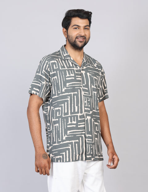 Men’s Green Printed Half Sleeve Shirt – Regular Fit | 100% Rayon