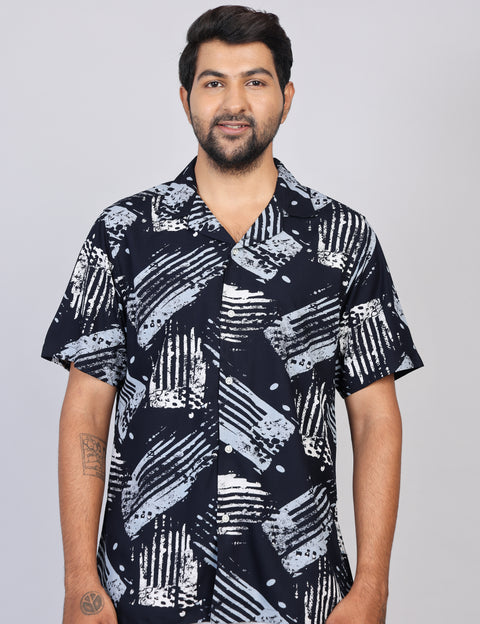 Men’s Green Printed Half Sleeve Shirt – Regular Fit | 100% Rayon