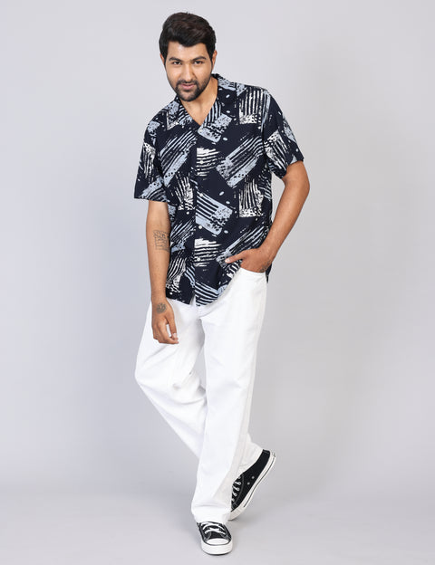 Men’s Green Printed Half Sleeve Shirt – Regular Fit | 100% Rayon