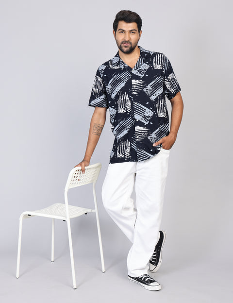 Men’s Green Printed Half Sleeve Shirt – Regular Fit | 100% Rayon