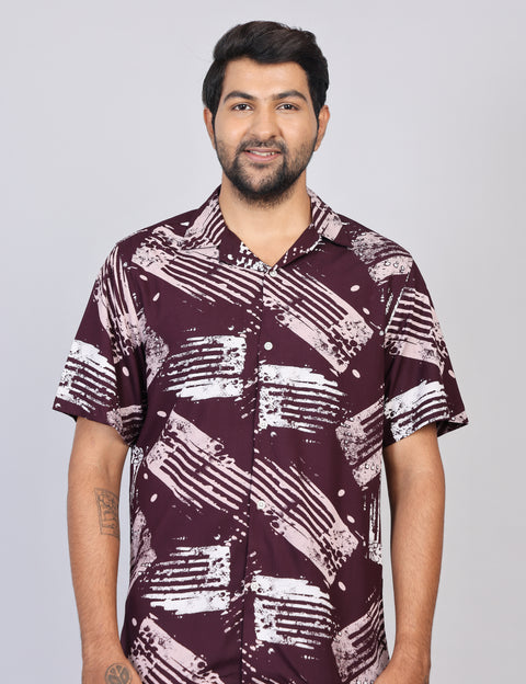 Men’s Maroon Printed Half Sleeve Shirt – Regular Fit | 100% Rayon