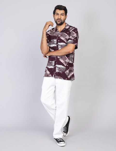 Men’s Maroon Printed Half Sleeve Shirt – Regular Fit | 100% Rayon