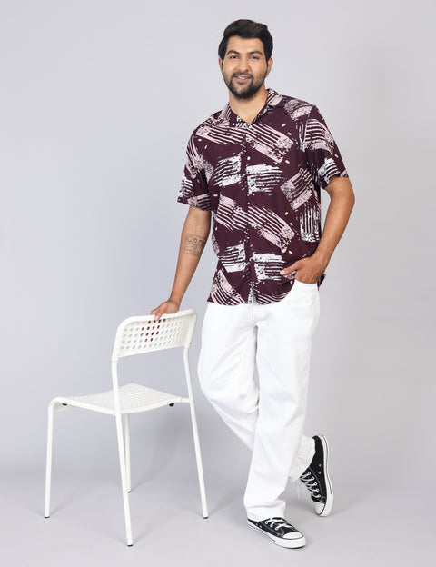 Men’s Maroon Printed Half Sleeve Shirt – Regular Fit | 100% Rayon