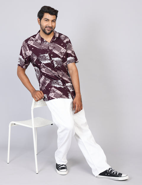 Men’s Maroon Printed Half Sleeve Shirt – Regular Fit | 100% Rayon