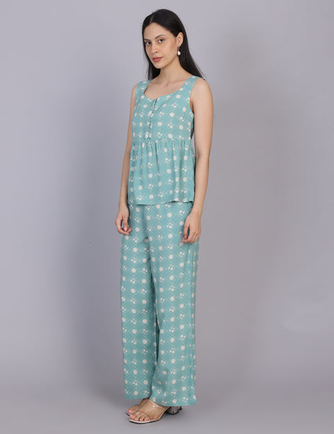 Wearhouse Women's Blue Woven Slim Fit Viscose Coord Set