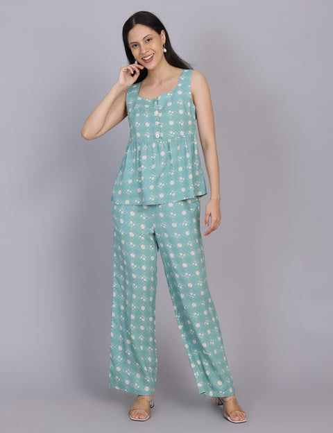 Wearhouse Women's Blue Woven Slim Fit Viscose Coord Set