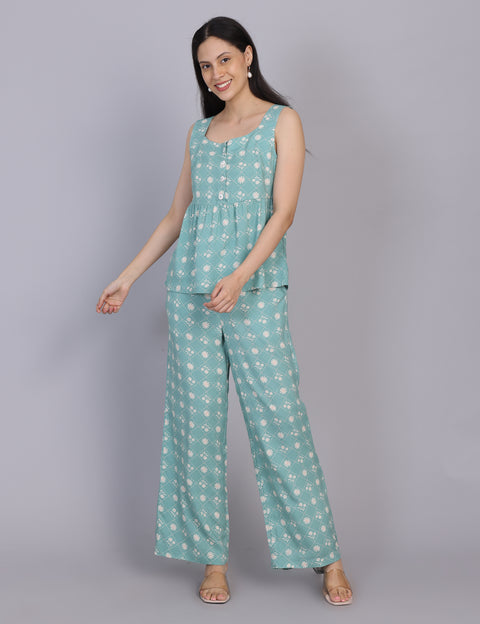 Wearhouse Women's Blue Woven Slim Fit Viscose Coord Set