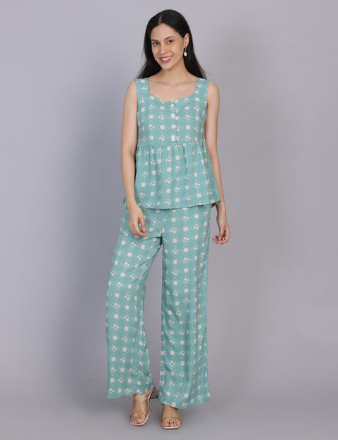 Wearhouse Women's Blue Woven Slim Fit Viscose Coord Set
