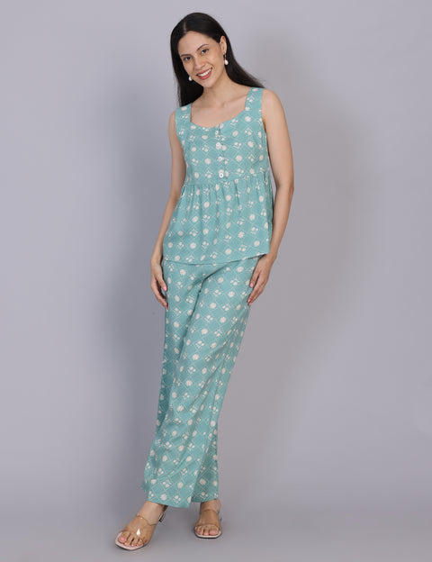 Wearhouse Women's Blue Woven Slim Fit Viscose Coord Set