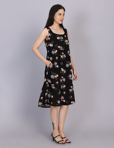 Wearhouse Women's Black Woven Slim Fit Cotton Dress