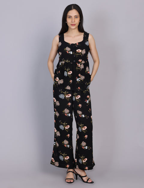 Wearhouse Women's Black Woven Slim Fit Viscose Coord Set