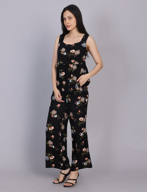 Wearhouse Women's Black Woven Slim Fit Viscose Coord Set