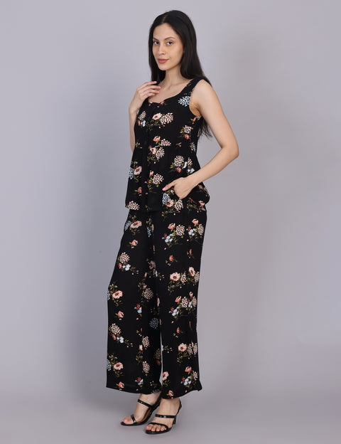 Wearhouse Women's Black Woven Slim Fit Viscose Coord Set
