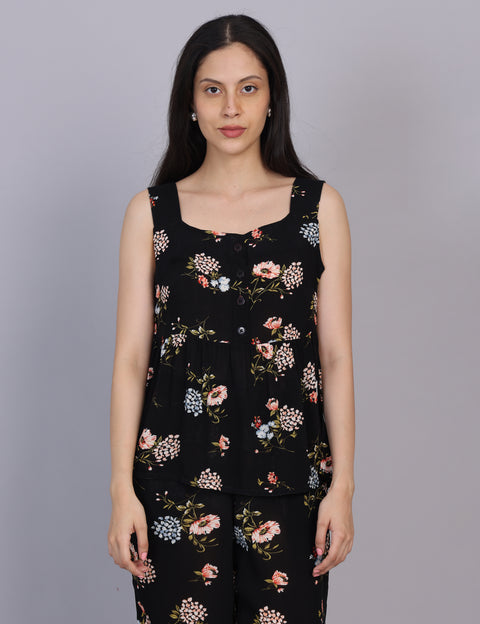 Wearhouse Women's Black Woven Slim Fit Viscose Coord Set