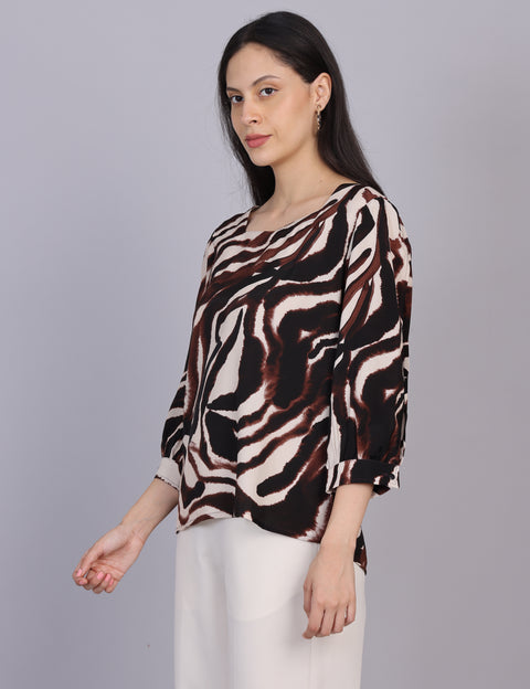 Wearhouse Women's Brown Woven Slim Fit Cotton Top