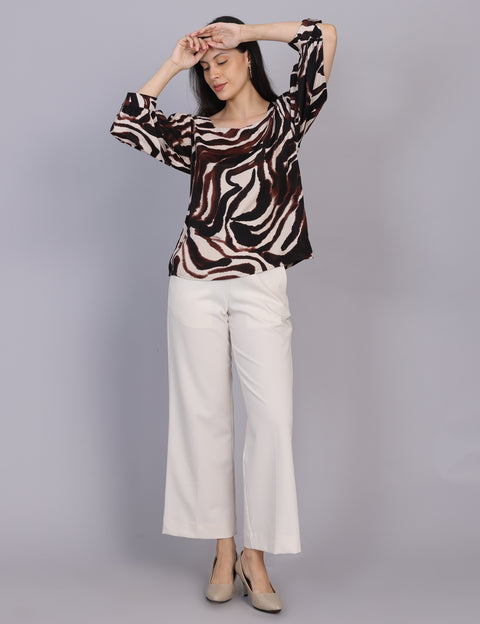 Wearhouse Women's Brown Woven Slim Fit Cotton Top