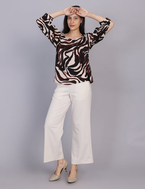 Wearhouse Women's Brown Woven Slim Fit Cotton Top