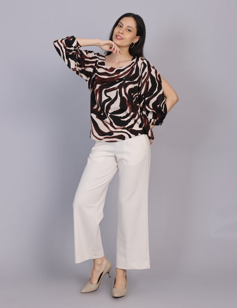 Wearhouse Women's Brown Woven Slim Fit Cotton Top
