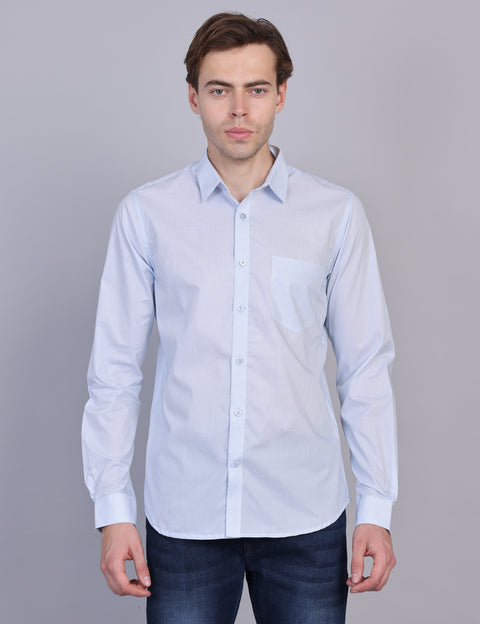 Wearhouse Men's White & Navy Print Full Sleeve Regular Fit Cotton Shirt