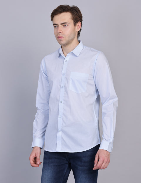Wearhouse Men's White & Navy Print Full Sleeve Regular Fit Cotton Shirt